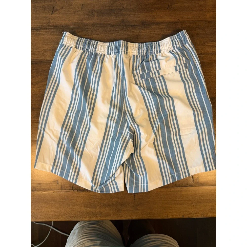 Bonobos Mens Swim Trunks Blue White Vertical Stripe 7 Inch Inseam Size Small NWT
